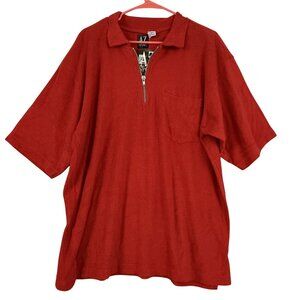 AZ Sport Pullover Shirt Mens Medium Red Terry Cloth Half Zip Pocket Short Sleeve